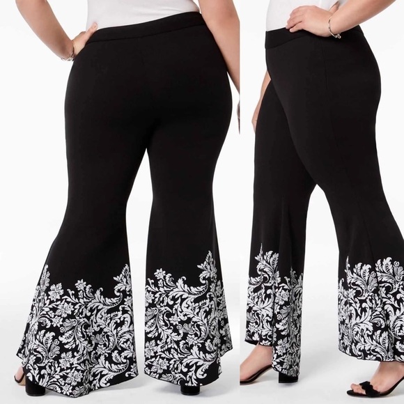 INC International Concepts NWT Plus Size Printed Tulip Hem Pants Black Size 18W - Picture 2 of 10